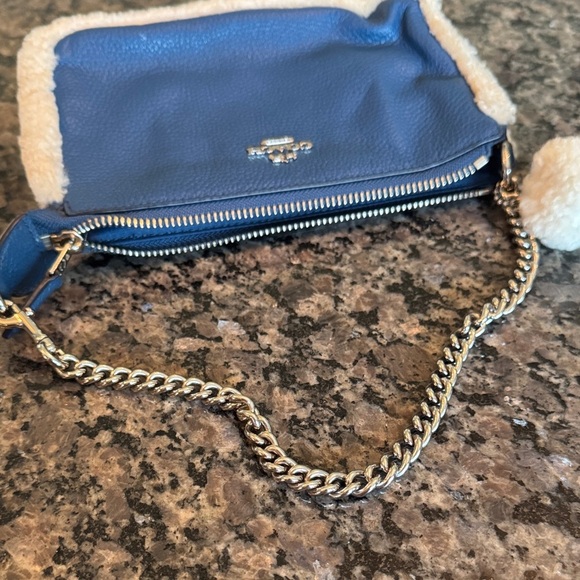 Coach Blue leather and sherling Wristlet with Chain - Picture 13 of 16